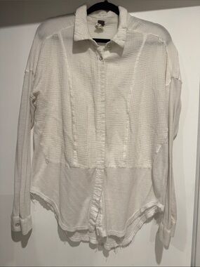 We The Free White Textured Casual Button-Down Shirt